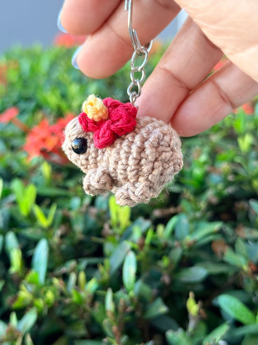 Llavero de Coquí Boricua con Flor de Maga - Tejido a Mano en Crochet