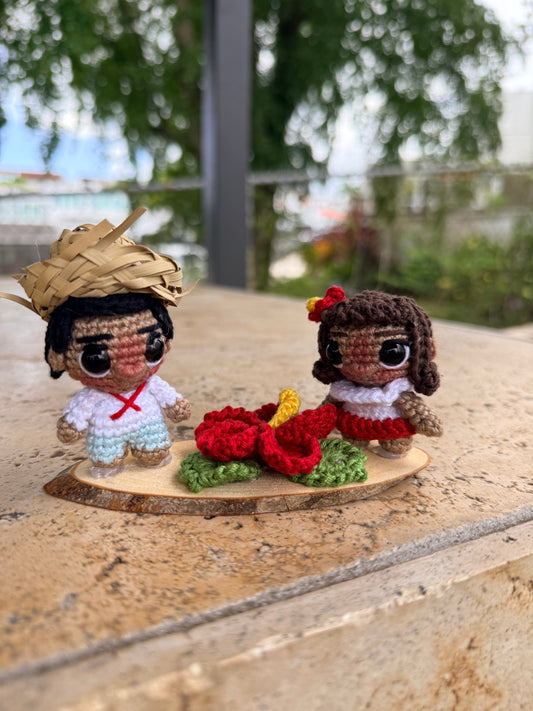 Mini Escena Jíbara en Crochet con Flor de Maga | Artesanía Puertorriqueña Hecha a Mano